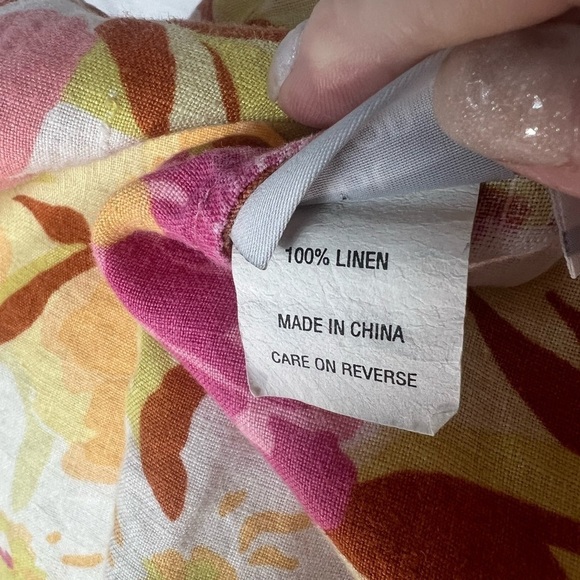 VINTAGE LOOK 100% LINEN HOT COTTON MARK WARE MED SHIFT DRESS PINK YELLOW FLORAL - Picture 5 of 8